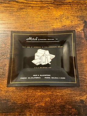 Vintage Mitch’s Business Machines Fresno, CA Glass Trinket Tray